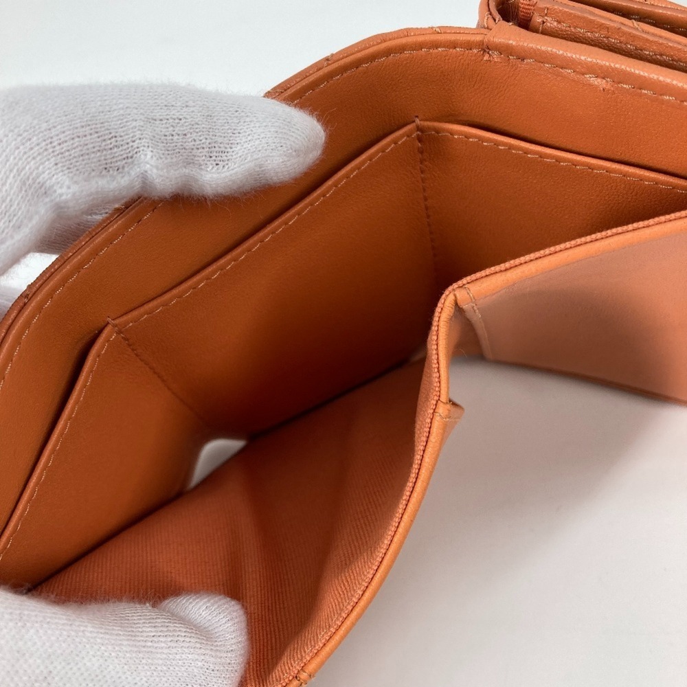 CHANEL Authentic Orange Lambskin Leather Logo Wallet - Picture 15 of 16